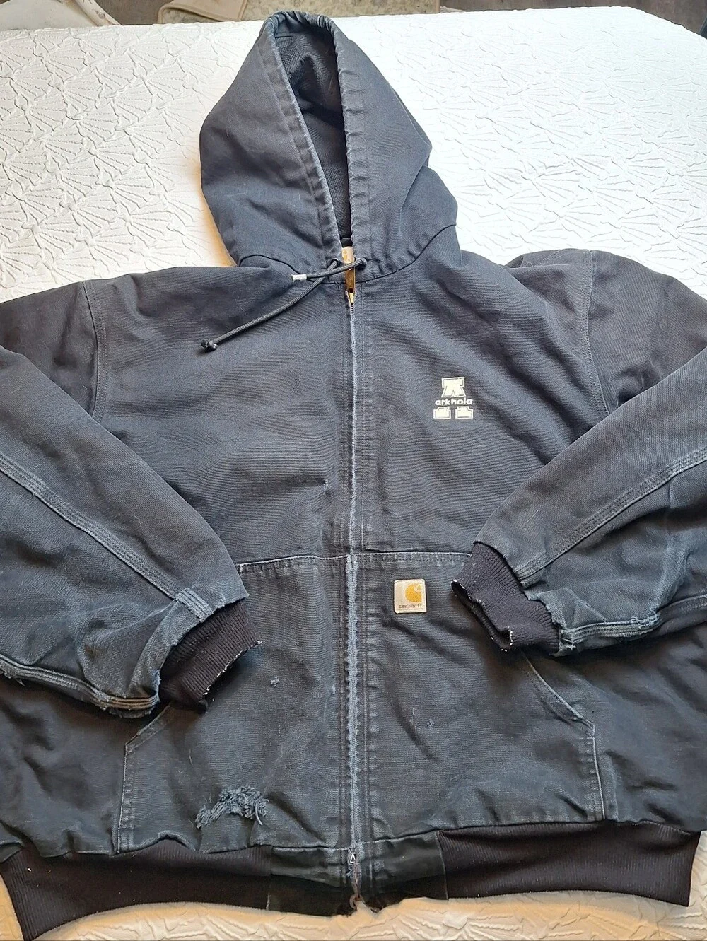 VINTAGE Distressed Carhartt Canvas Quilt Hooded Duck Jacket Men’s 2XL - Picture 1 of 7